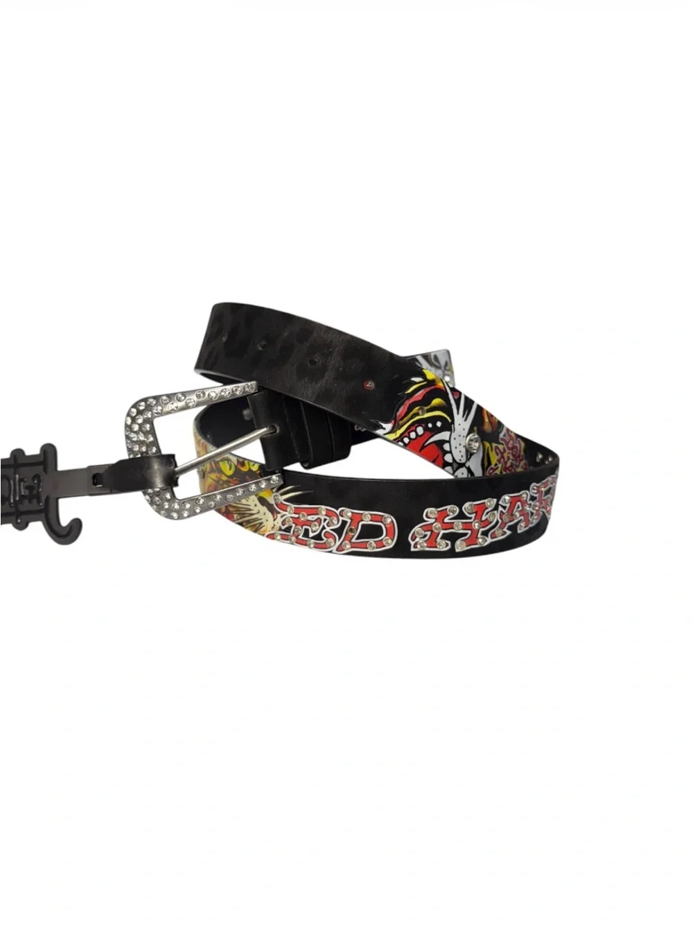 NEW Ed Hardy Leopard Black Rhinestone Belt Black Women L XL Y2K